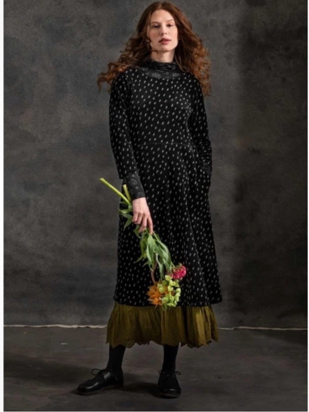 Gudrun Sjödén Fauna Deer Print Velour Midi Dress Organic Cotton Bambicore Boho